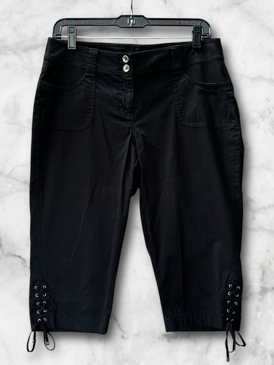White House Black Market Capri Pants Bermuda Shorts Lace Up Side Ties Black Sz 6 - Picture 2 of 11